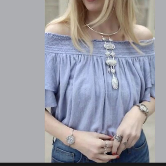 🏷Free People Santorini Off the Shoulder Top M - Picture 1 of 8